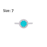 Asfour Crystal Halo Ring With Turquoise Round Design In 925 Sterling Silver-RM0141-GC-7