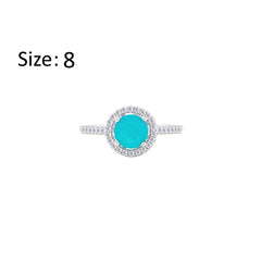 Asfour Crystal Halo Ring With Turquoise Round Design In 925 Sterling Silver-RM0141-GC-8