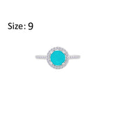 Asfour Crystal Halo Ring With Turquoise Round Design In 925 Sterling Silver-RM0141-GC-9