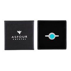 Asfour Crystal Halo Ring With Turquoise Round Design In 925 Sterling Silver-RM0141-GC-9