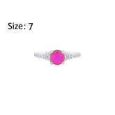 Asfour Crystal Fashion Ring With Fuchsia Round Design In 925 Sterling Silver-RM0143-F-7