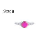 Asfour Crystal Fashion Ring With Fuchsia Round Design In 925 Sterling Silver-RM0143-F-8