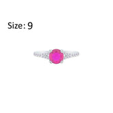 Asfour Crystal Fashion Ring With Fuchsia Round Design In 925 Sterling Silver-RM0143-F-9