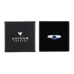 Asfour Crystal Fashion Ring With Blue Round Design In 925 Sterling Silver-RM0144-B-8
