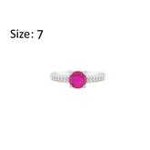 Asfour Crystal Fashion Ring With Fuchsia Round Design In 925 Sterling Silver-RM0144-F-7