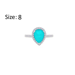 Asfour Crystal Halo Ring With Turquoise Pear Design In 925 Sterling Silver-RM0145-GC-8
