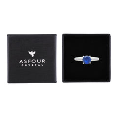 Asfour Crystal Fashion Ring With Blue Round Design In 925 Sterling Silver-RM0146-B-7