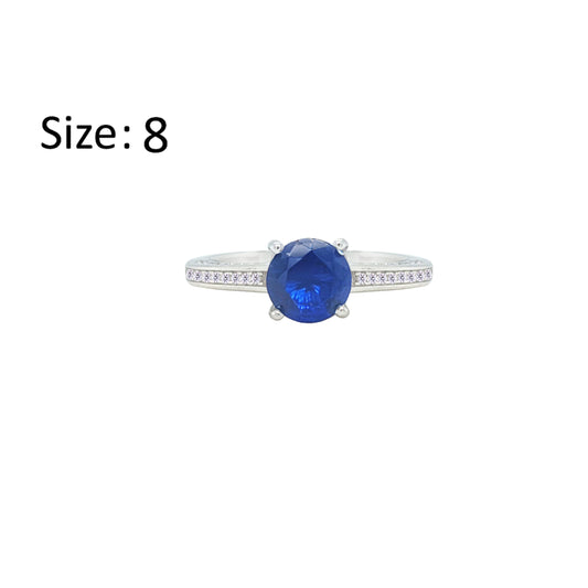 Asfour Crystal Fashion Ring With Blue Round Design In 925 Sterling Silver-RM0146-B-8