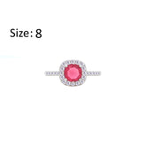 Asfour Crystal Halo Ring With Ruby Square Design In 925 S-RM0147-R-8