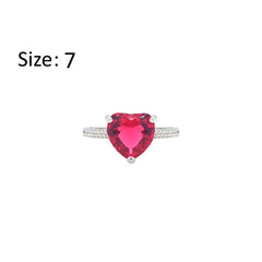 Asfour Crystal Fashion Ring With Ruby Heart Design In 925 Sterling Silver-RM0149-R-7