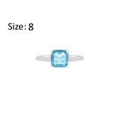 Asfour Crystal Fashion Ring With Aquamarine Square Design In 925 Sterling Silver-RM0150-M-8