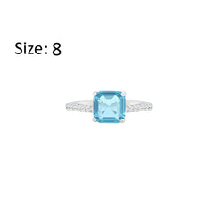 Asfour Creations Fashion Ring With Aquamarine Square Design In 925 Sterling Silver – Size 8 – RM0150-M-8