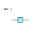 Asfour Crystal Fashion Ring With Aquamarine Square Design In 925 Sterling Silver-RM0150-M-9