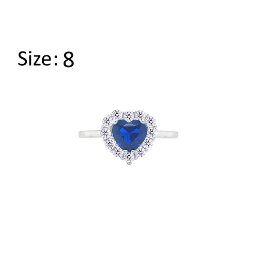 Asfour Crystal Halo Ring With Blue Heart Design In 925 Sterling Silver-RM0151-WB-8