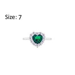 Asfour Creations Halo Ring With Emerald Green Heart Design In 925 Sterling Silver – Size 7 – RM0151-WG-7