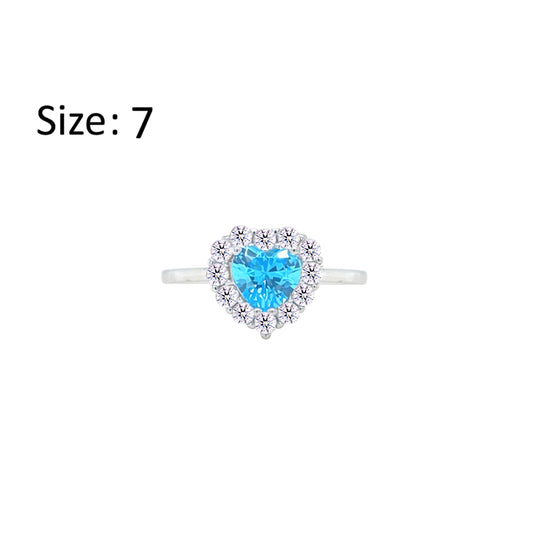 Asfour Crystal Halo Ring With Aquamarine Heart Design In 925 Sterling Silver-RM0151-WM-7