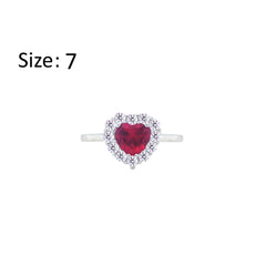 Asfour Crystal Halo Ring With Ruby Heart Design In 925 Sterling Silver-RM0151-WR-7