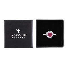 Asfour Crystal Halo Ring With Ruby Heart Design In 925 Sterling Silver-RM0151-WR-8