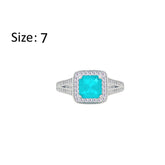 Asfour Crystal Split Shank Halo Ring With Turquoise Square Design In 925 Sterling Silver-RM0152-GC-7