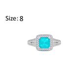 Asfour Crystal Split Shank Halo Ring With Turquoise Square Design In 925 Sterling Silver-RM0152-GC-8