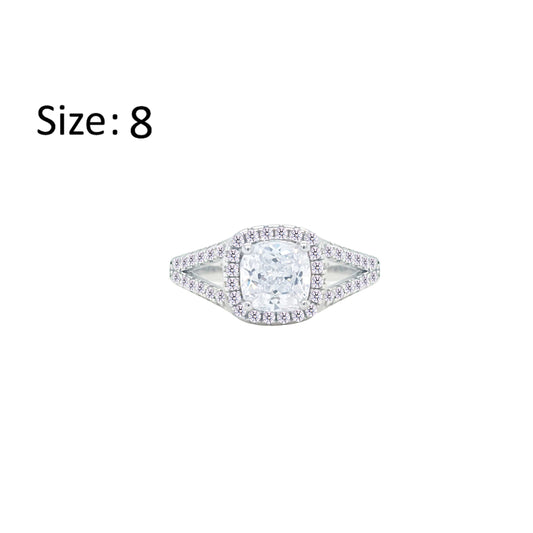 Asfour Crystal Split Shank Halo Ring With Zircon Square Design In 925 Sterling Silver-RM0153-8