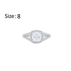 Asfour Crystal Split Shank Halo Ring With Zircon Square Design In 925 Sterling Silver-RM0153-8