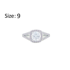 Asfour Crystal Split Shank Halo Ring With Zircon Square Design In 925 Sterling Silver-RM0153-9