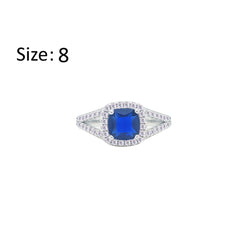 Asfour Crystal Split Shank Halo Ring With Blue Square Design In 925 Sterling Silver-RM0153-WB-8