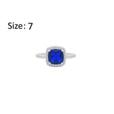 Asfour Crystal Halo Ring With Blue Square Design In 925 Sterling Silver-RM0154-B-7