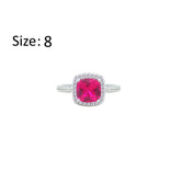 Asfour Crystal Halo Ring With Ruby Square Design In 925 Sterling Silver-RM0154-R-8