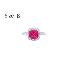 Asfour Crystal Halo Ring With Ruby Square Design In 925 Sterling Silver-RM0154-R-8