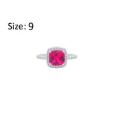 Asfour Crystal Halo Ring With Ruby Square Design In 925 Sterling Silver-RM0154-R-9