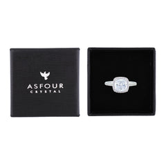 Asfour Crystal Halo Ring With Zircon Square Design In 925 Sterling Silver-RM0155-7