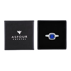 Asfour Crystal Halo Ring With Blue Square Design In 925 Sterling Silver-RM0155-B-9