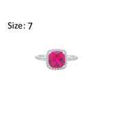 Asfour Crystal Halo Ring With Fuchsia Square Design In 925 Sterling Silver-RM0155-F-7