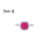 Asfour Crystal Halo Ring With Fuchsia Square Design In 925 Sterling Silver-RM0155-F-8