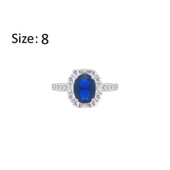 Asfour Crystal Fashion Ring With Blue Oval Design In 925 Sterling Silver-RM0156-B-8