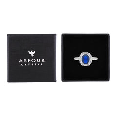 Asfour Crystal Fashion Ring With Blue Oval Design In 925 Sterling Silver-RM0156-B-9