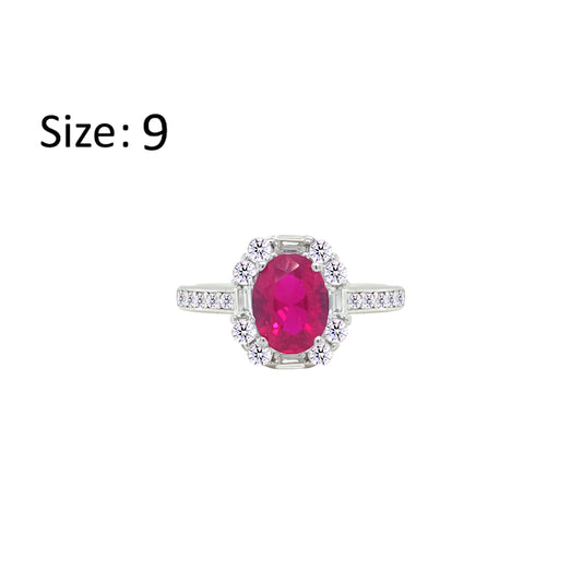 Asfour Crystal Fashion Ring With Fuchsia Oval Design In 925 Sterling Silver-RM0156-F-9
