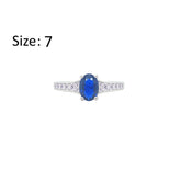 Asfour Crystal Fashion Ring With Blue Oval Design In 925 Sterling Silver-RM0157-B-7