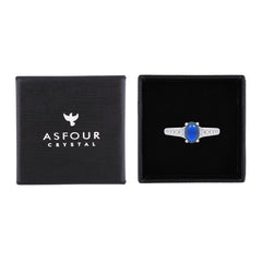 Asfour Crystal Fashion Ring With Blue Oval Design In 925 Sterling Silver-RM0157-B-8
