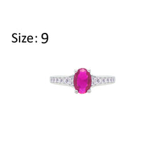 Asfour Creations Fashion Ring With Fuchsia Oval Design In 925 Sterling Silver – Size 9 – RM0157-F-9