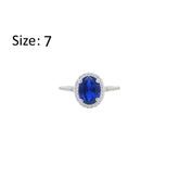 Asfour Crystal Halo Ring With Blue Oval Design In 925 Sterling Silver-RM0158-B-7
