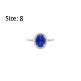 Asfour Crystal Halo Ring With Blue Oval Design In 925 Sterling Silver-RM0158-B-8