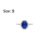 Asfour Crystal Halo Ring With Blue Oval Design In 925 Sterling Silver-RM0158-B-9