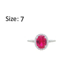 Asfour Crystal Halo Ring With Fuchsia Oval Design In 925 Sterling Silver-RM0158-F-7