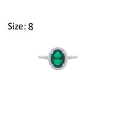 Asfour Crystal Halo Ring With Emerald Green Oval Design In 925 Sterling Silver-RM0158-G-8