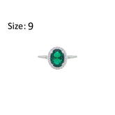 Asfour Crystal Halo Ring With Emerald Green Oval Design In 925 Sterling Silver-RM0158-G-9