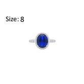 Asfour Crystal Halo Ring With Blue Oval Design In 925 Sterling Silver-RM0159-B-8
