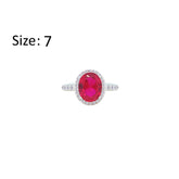 Asfour Crystal Halo Ring With Fuchsia Oval Design In 925 Sterling Silver-RM0159-F-7